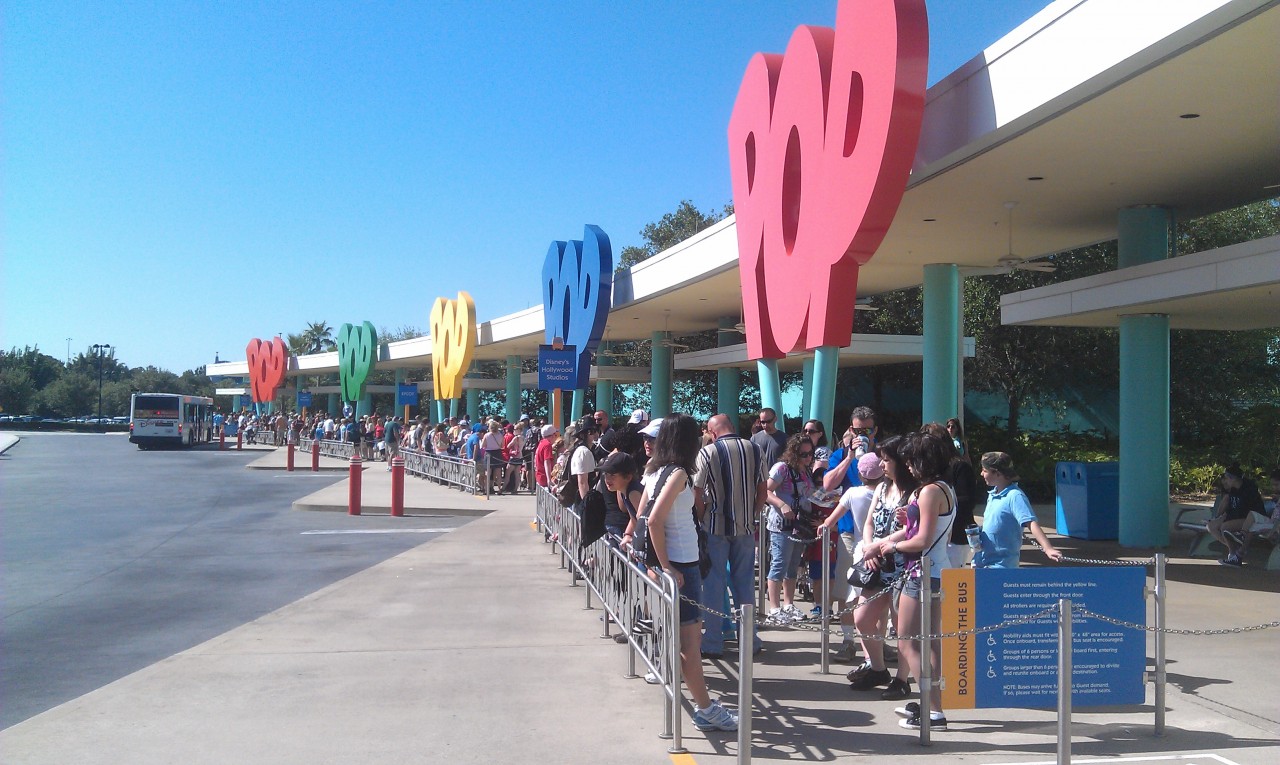 A familiar sight to those who have stayed at Pop Century.. a fairly full set of bus stops.