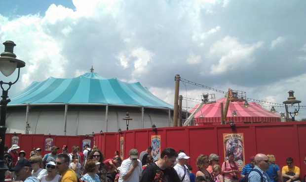 The blue tent has the roof done and the red one looks nearly complete.