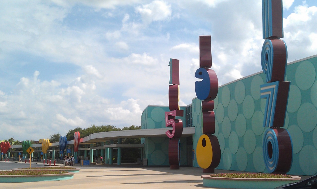 Waiting for my Magical Express bus. One last picture of the Pop Century bus area.