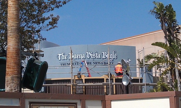 Painting the sign for the Buena Vista Bugle...