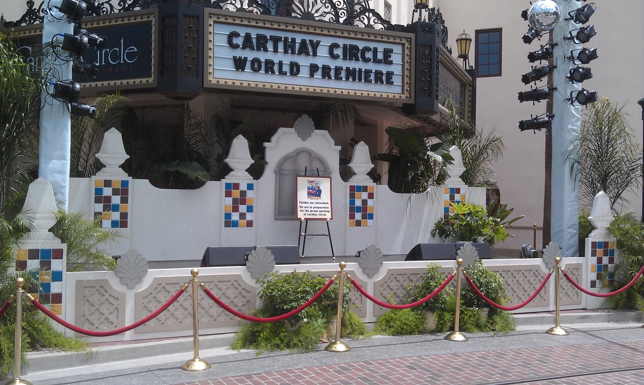 A stage set up in ftont of the Carthay.