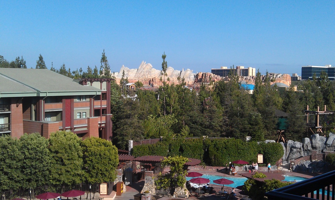 CarsLand makes for a great back drop from this terrace that overlooks the Grand Califirnian pools.