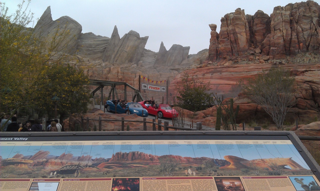 Hanging out in Radiator Springs as the first guests are cycling through the Racers
