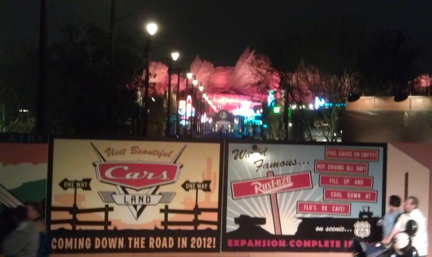 Route 66 in #CarsLand is fairly quite this evening.  Mater and Lightning are roaming around on a photoshoot.