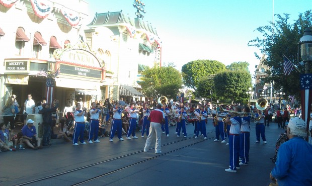 The All American College Band performing on Main Street.