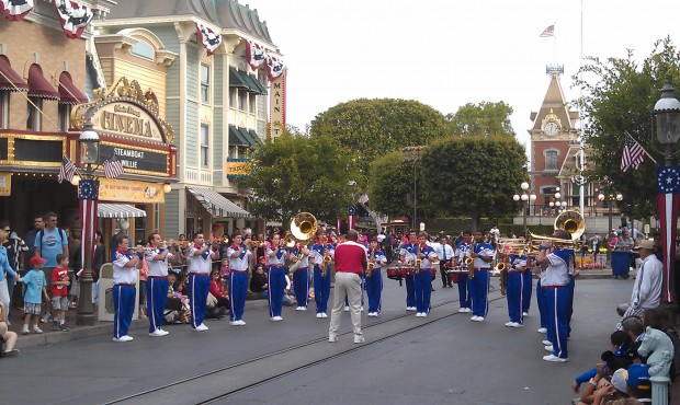 The All American College Band - pre parade set is underway.