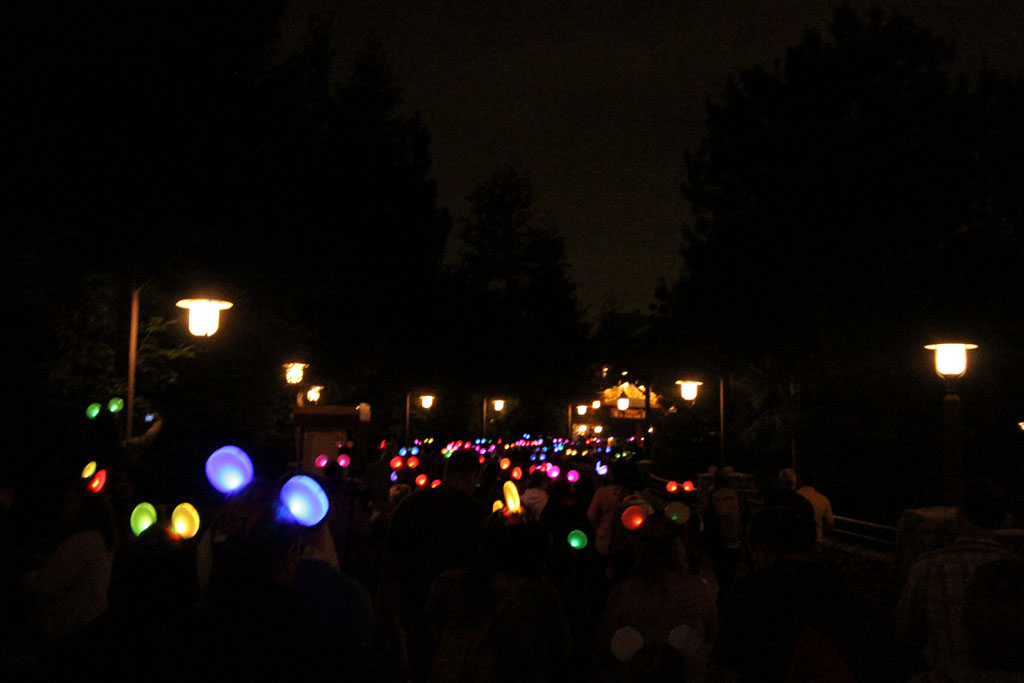 The crowd exiting with their Glow with the Show Ear Hats on