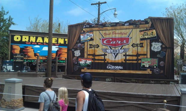 The stage set up for the events this evening for the opening of #CarsLand