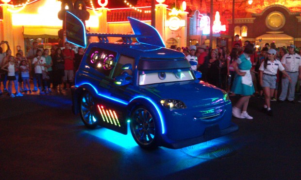 DJ rolling out for a dance party in #CarsLand