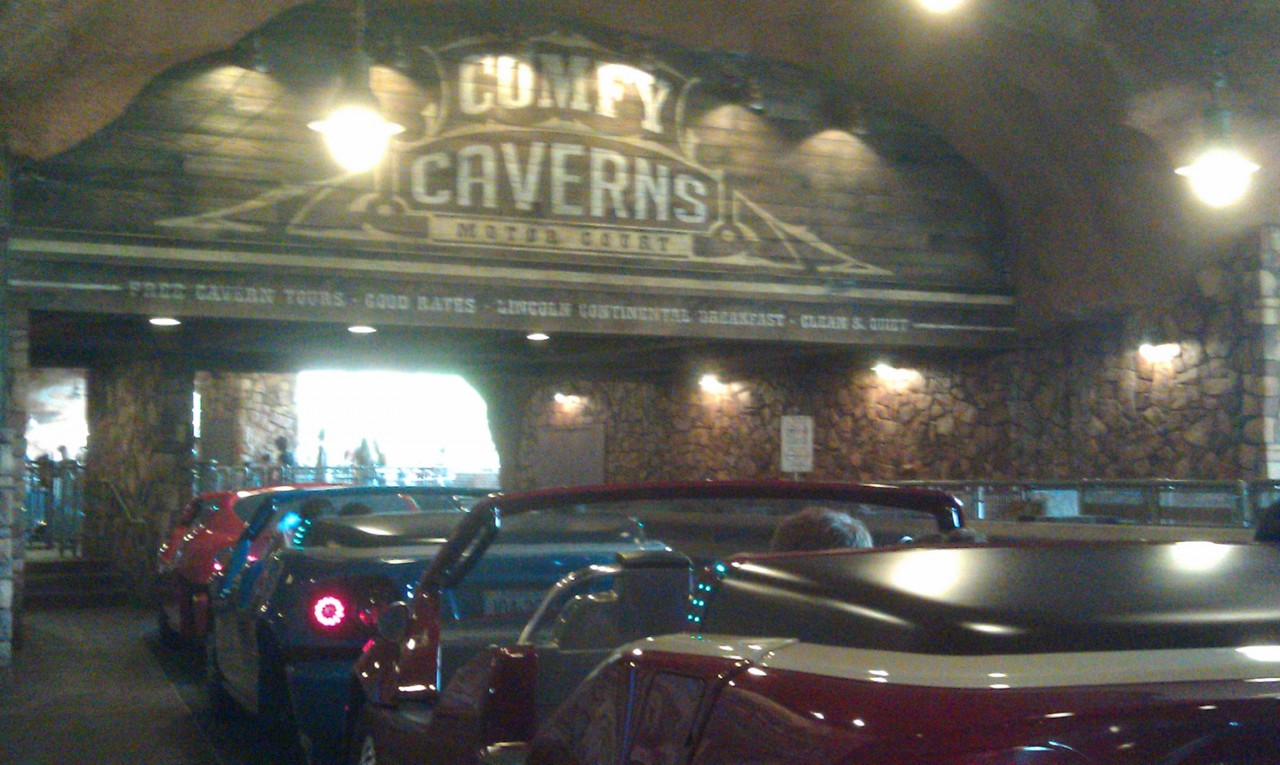 Heading back to Comfy Caverns after winning our race in CarsLand