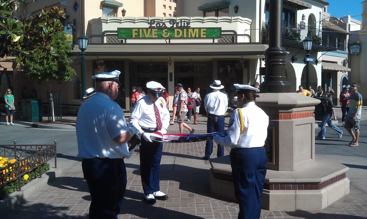 The flag retreat on BuenaVistaStreet is a silent ceremony no music.