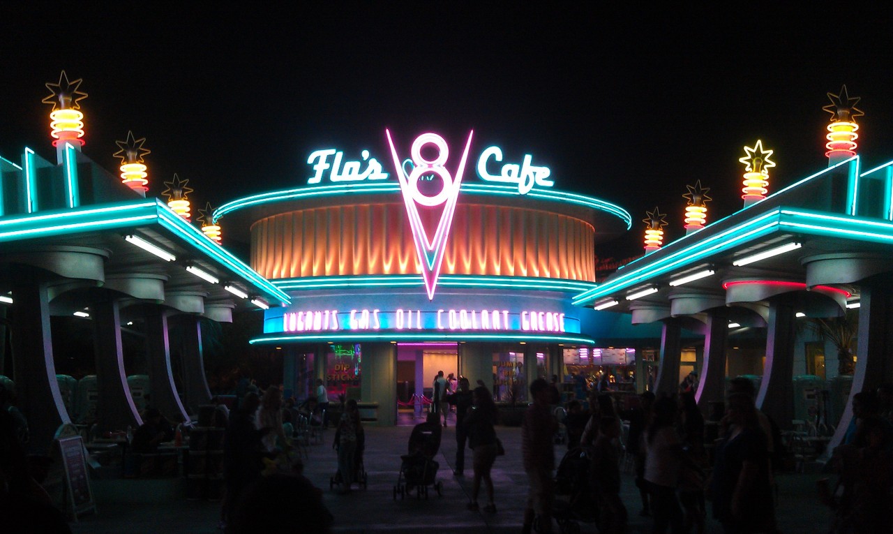 Walking through CarsLand on my way to World of Color