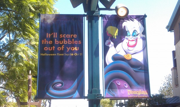 Halloweentime banners in Downtown Disney.