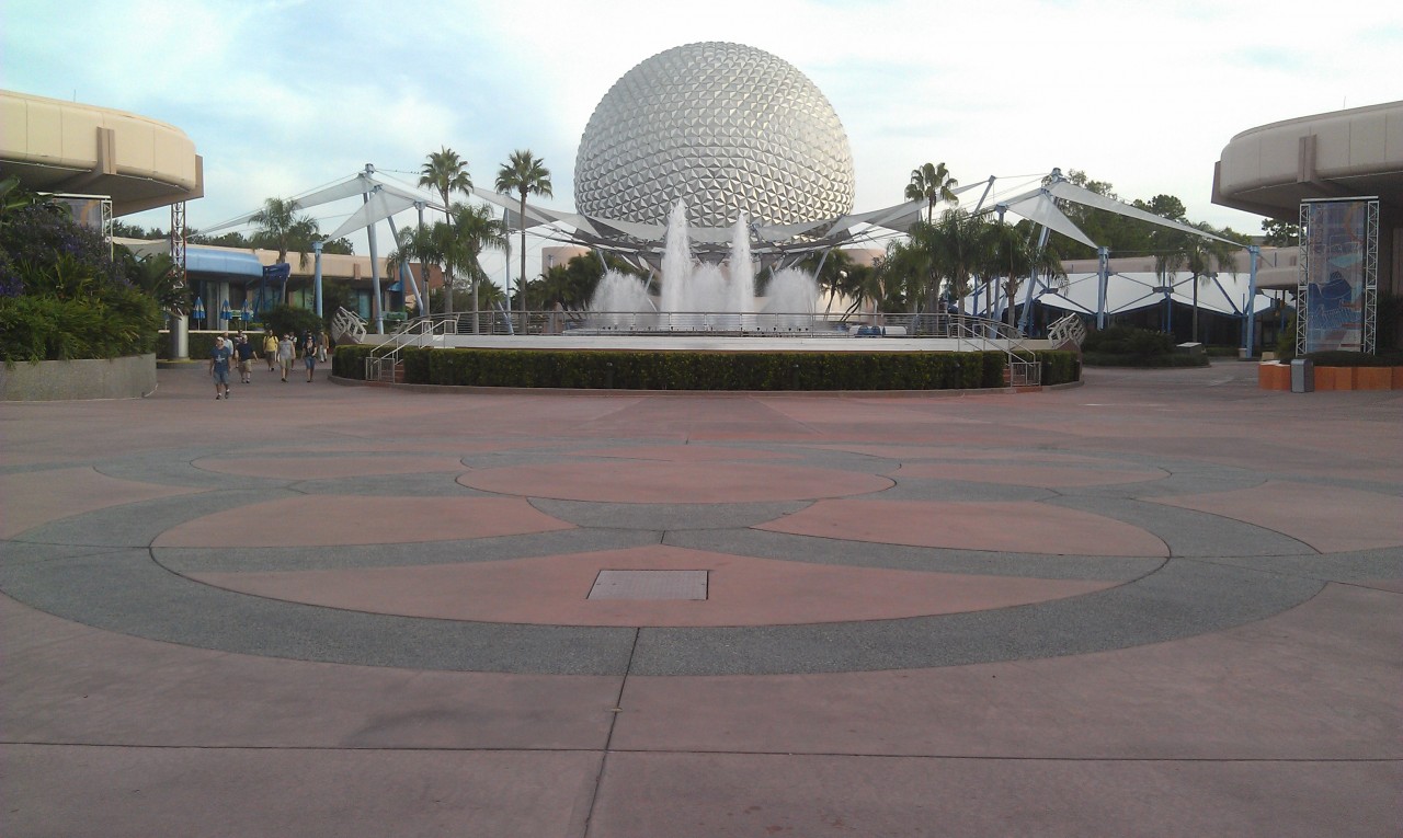 It is great to walk through the park when it is nearly empty. Looking back at Spaceship Earth