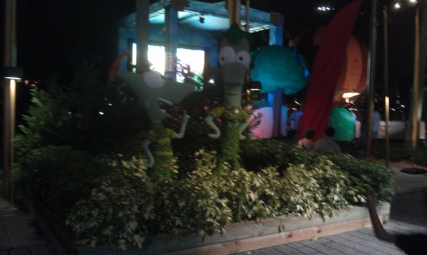 Phineas and Ferb topiaries on the West Side of Downtown Disney