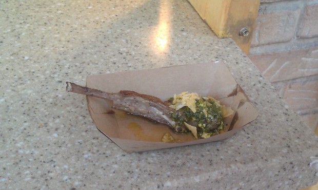 The Australia booth has grilled lamb chop with mint pesto