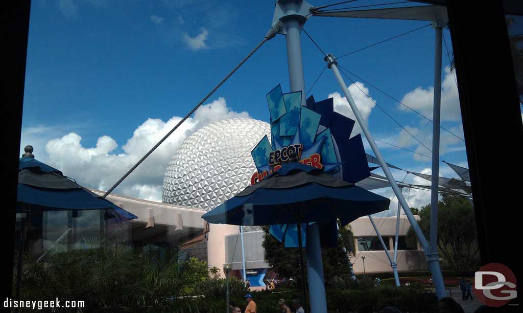 My view of Spaceship Earth from the Fountain View while eating some ice cream.