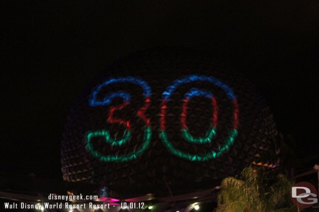 On the way out of EPCOT, Speceship Earth had an #Epcot30 message
