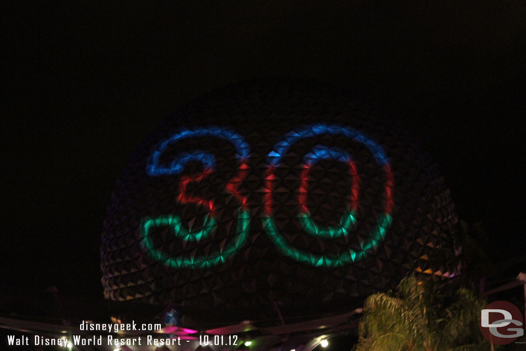 On the way out of EPCOT Speceship Earth had an Epcot30 message