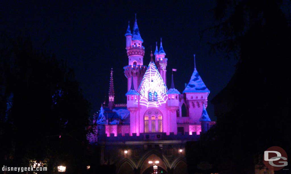 Snow and spider webs on the back of Sleeping Beauty Castle