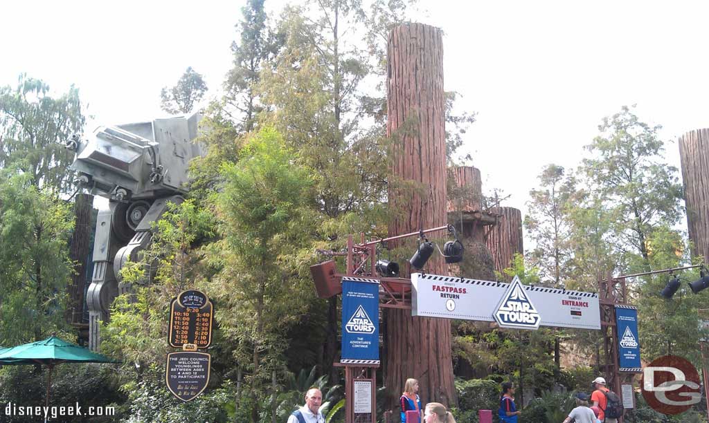 Star Tours had a posted 10 min wait but was a walk on this morning.