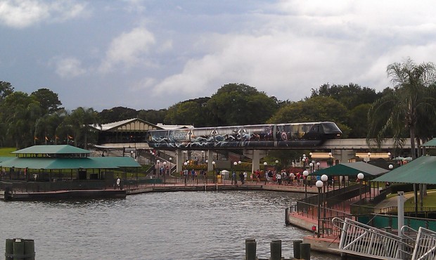 The Avenger Monorail on the resort beam this afternoon