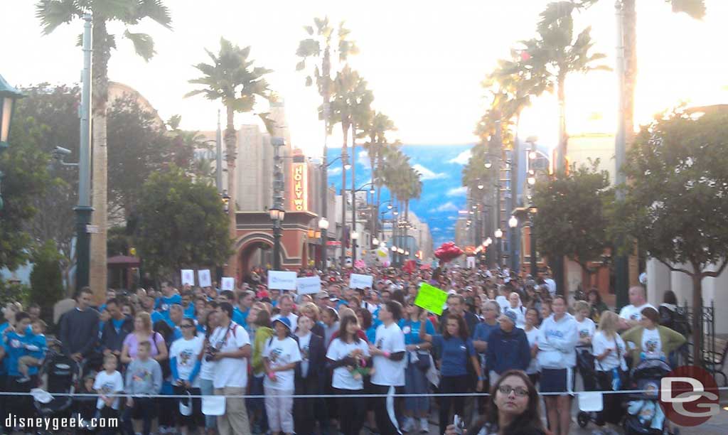 Walkers fill Hollywood Blvd as they wait to start their walk.