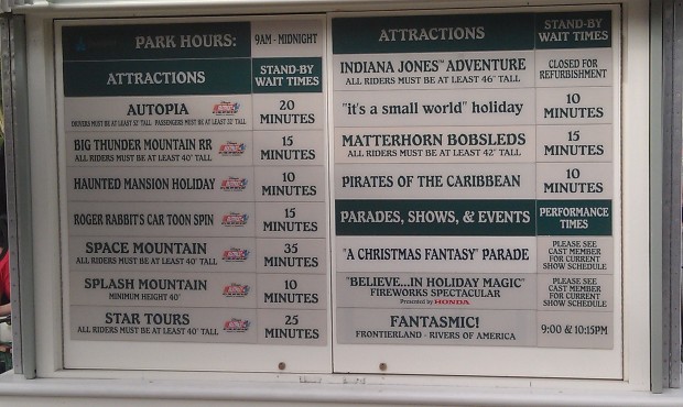 Current wait times at #Disneyland, a mild Friday afternoon.