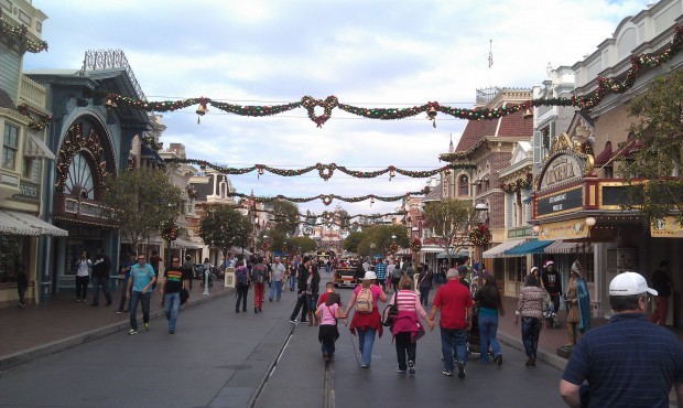 Main Street USA now with garland across the street