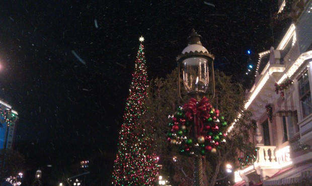 Snow during the White Christmas finale on Main Street USA