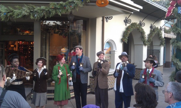 The Buena Vista Street Community Bell Ringers performing in front of the Los Feliz Five & Dime