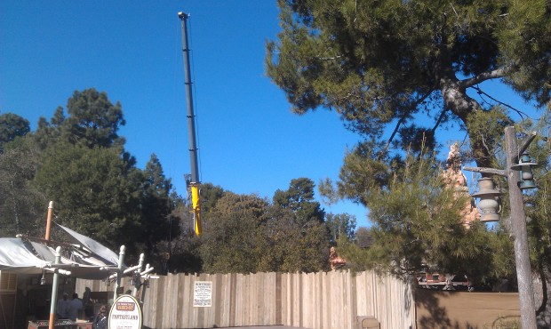 A crane is out along the Big Thunder trail this afternoon as the work begins on the attraction