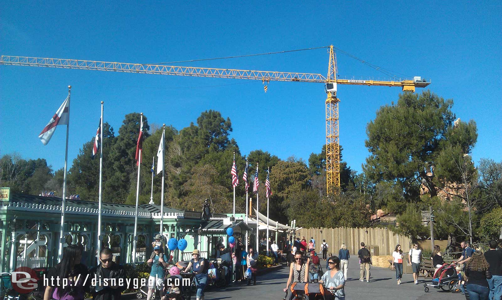 A large tower crane is in place for the Big Thunder work.