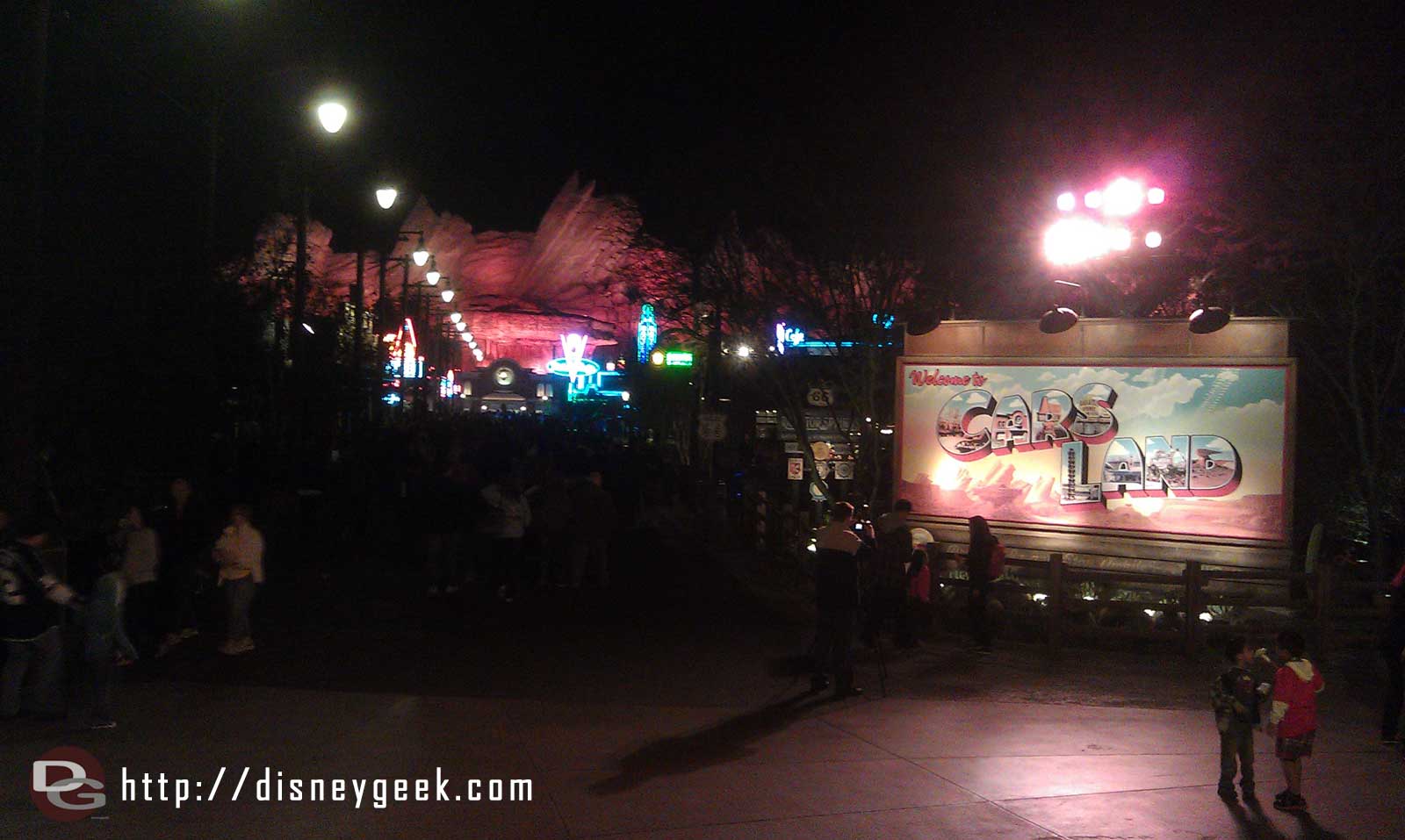 A look down Route 65 in CarsLand from the Blue Sky Cellar Patio