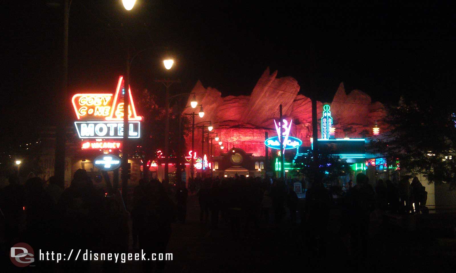 A look down Route 66 in CarsLand this evening