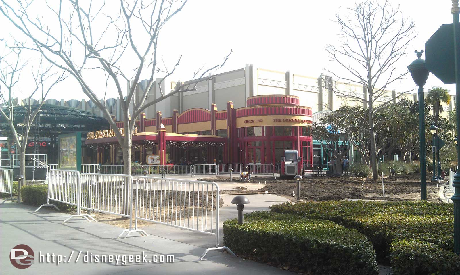 Just arrived at the Disneyland Resort. Still working on replacing the lawn where the ice rink was.