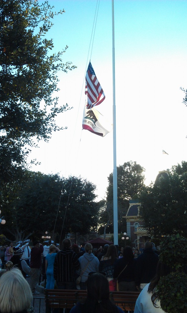 The nightly Flag Retreat in Town Square