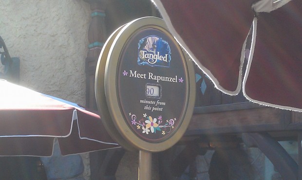 Fantasy Faire has not shortened the Rapunzel wait, posted at 90 min