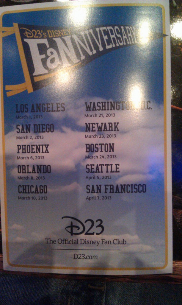 The D23 #Fanniversary is visiting ten cities this round.  Here is the schedule.
