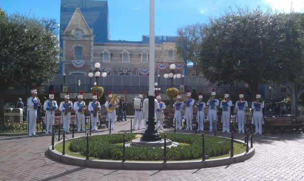The Disneyland Band arriving in Town Square for a concert