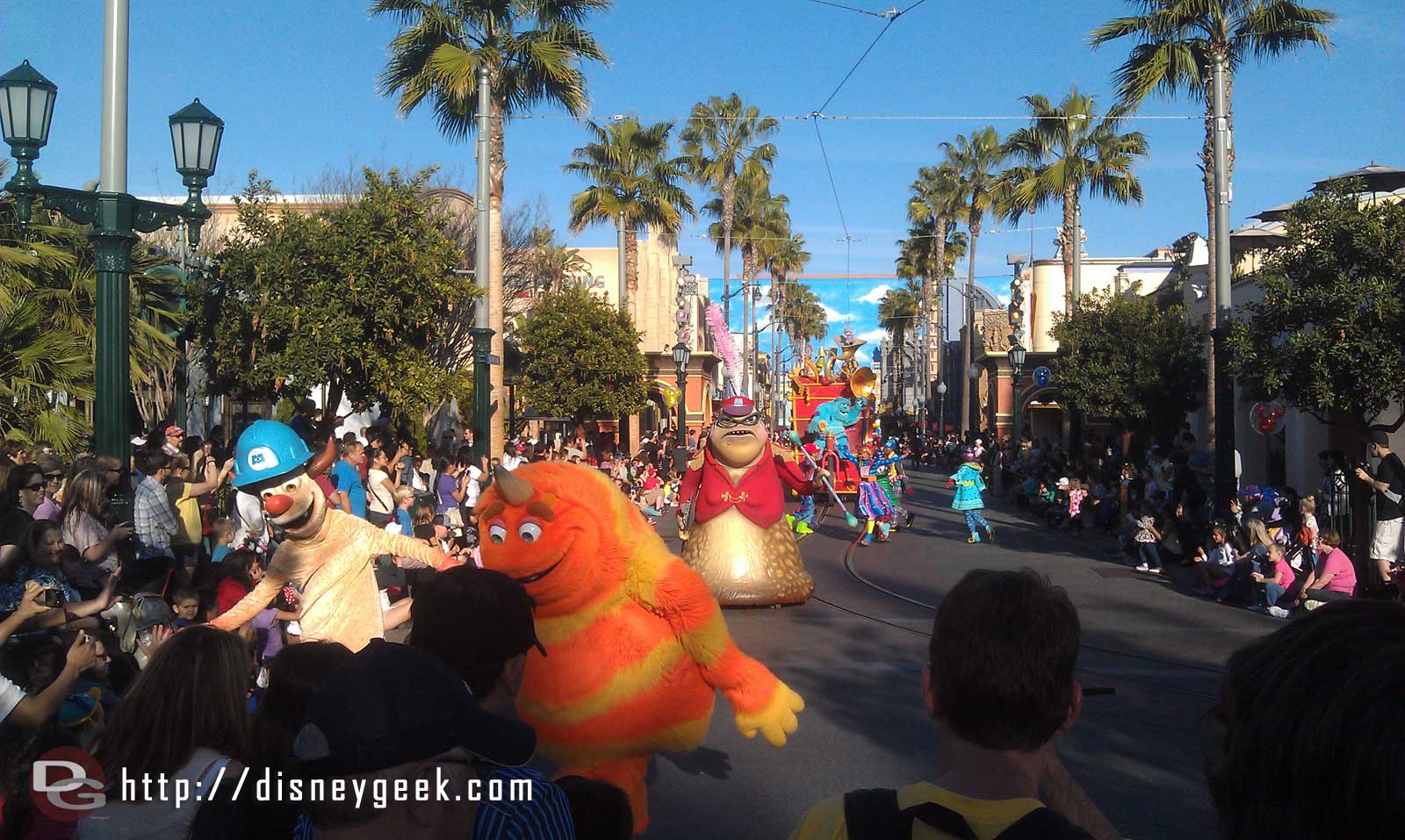 The Pixar Play Parade making its way up Hollywood Blvd to Carthay Circle
