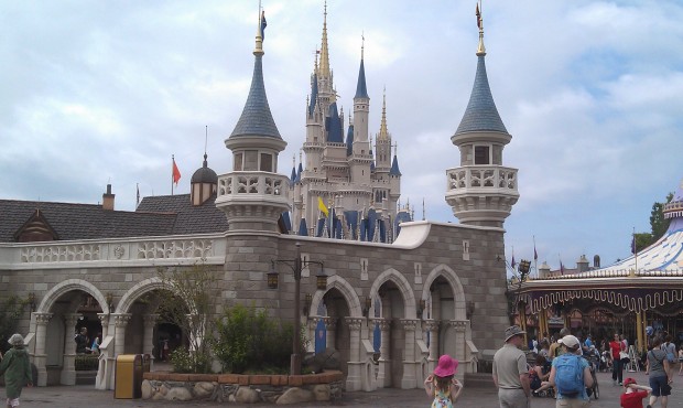 Cinderella Castle towering over the castle walls