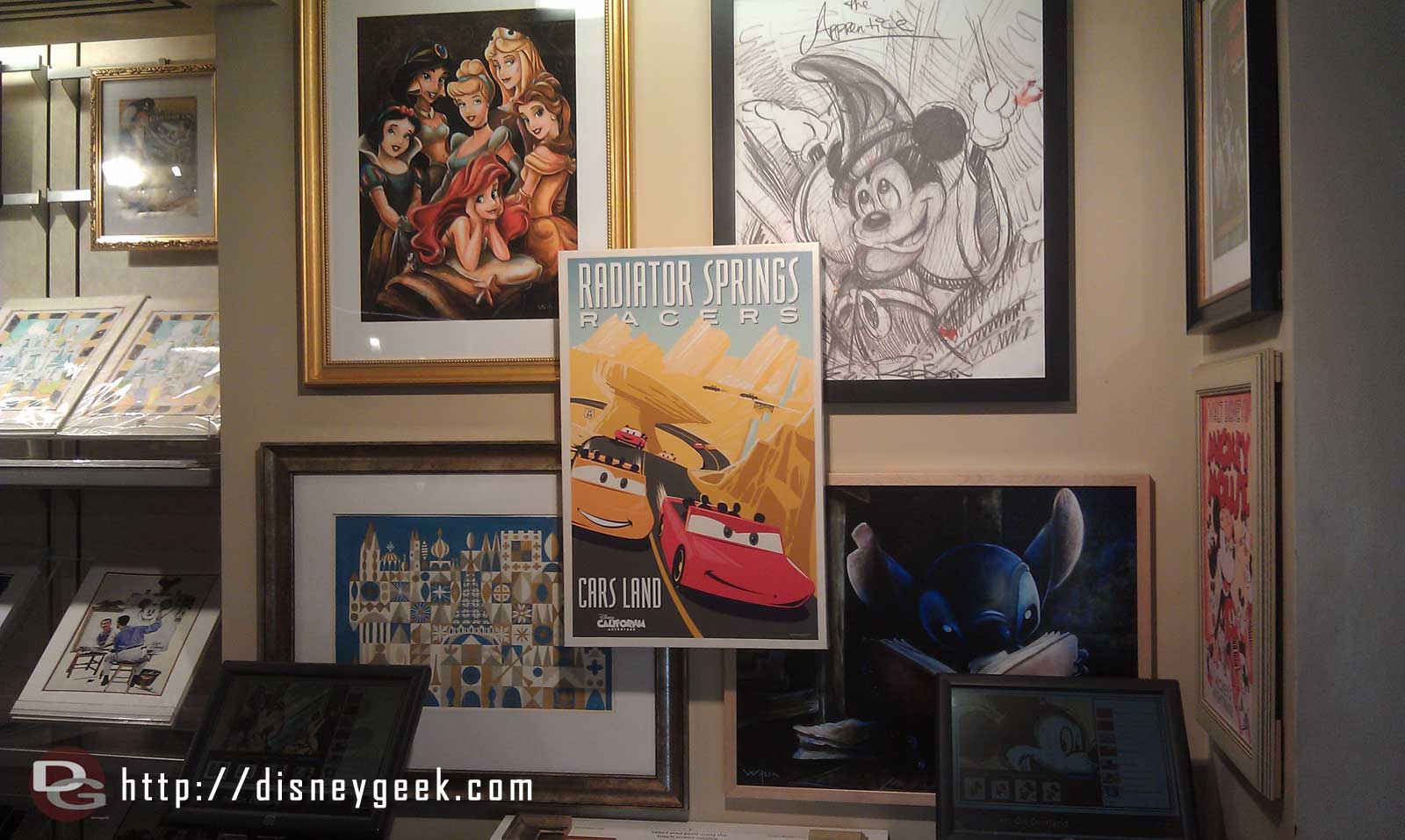 Radiator Springs Racers attraction poster front and center in the Animation Gallery