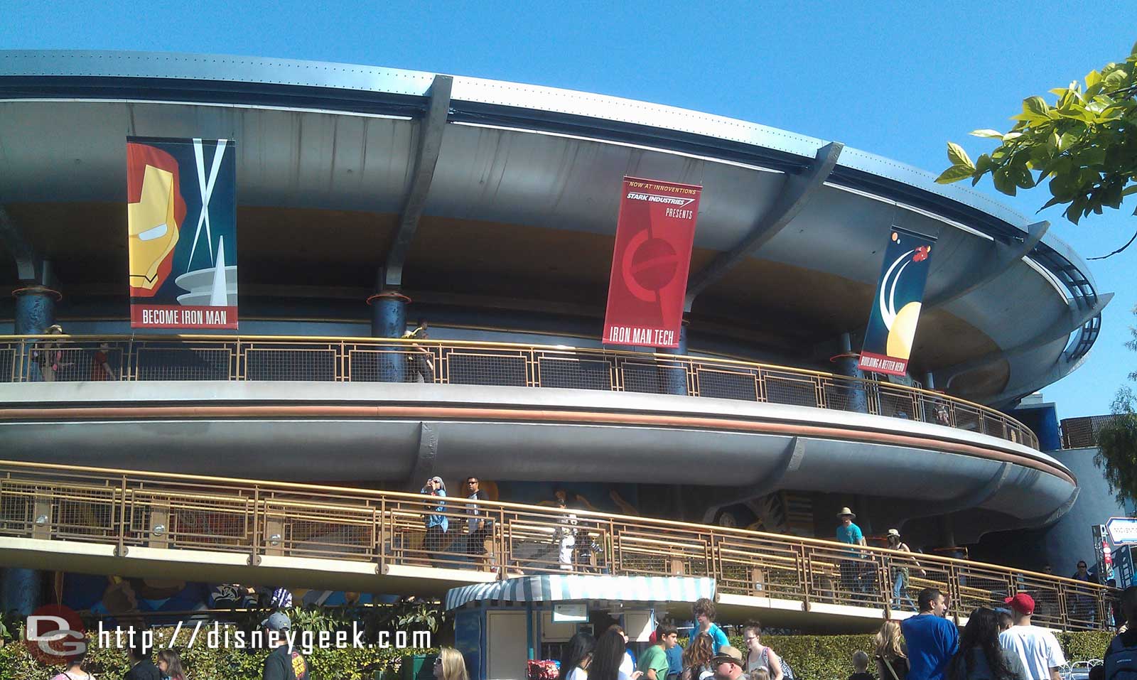 The banners on the outside of Innoventions feature Stark Industries Iron Man Tech