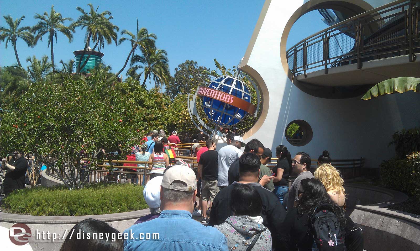 The line for the Iron Man Annual.Passholder wristband distribution stretches out to Tomorrowland