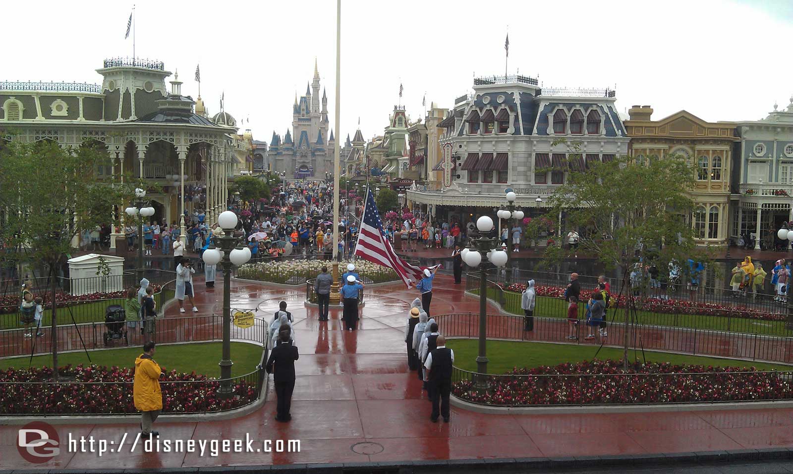 The nightly flag retreat seemed abreviated due to the weather