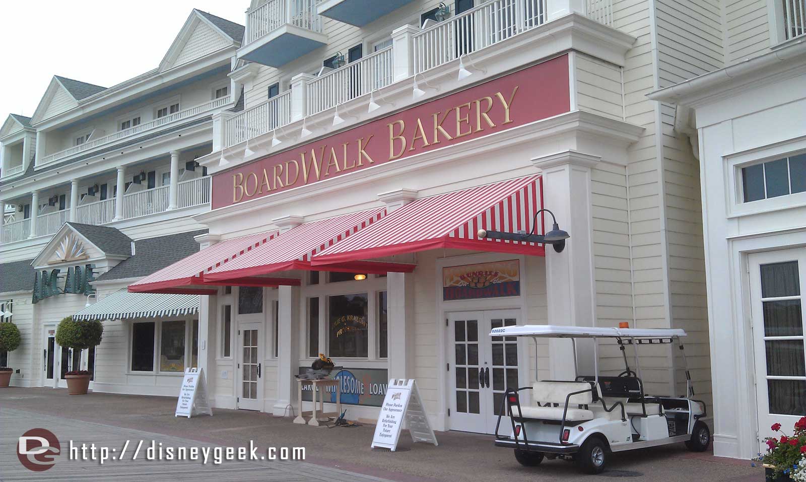 The walls are gone from around the Boardwalk Bakery still being worked on though