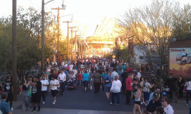 A look down Route 66 in #CarsLand too bad all those people are in the way to see the new surface and lines