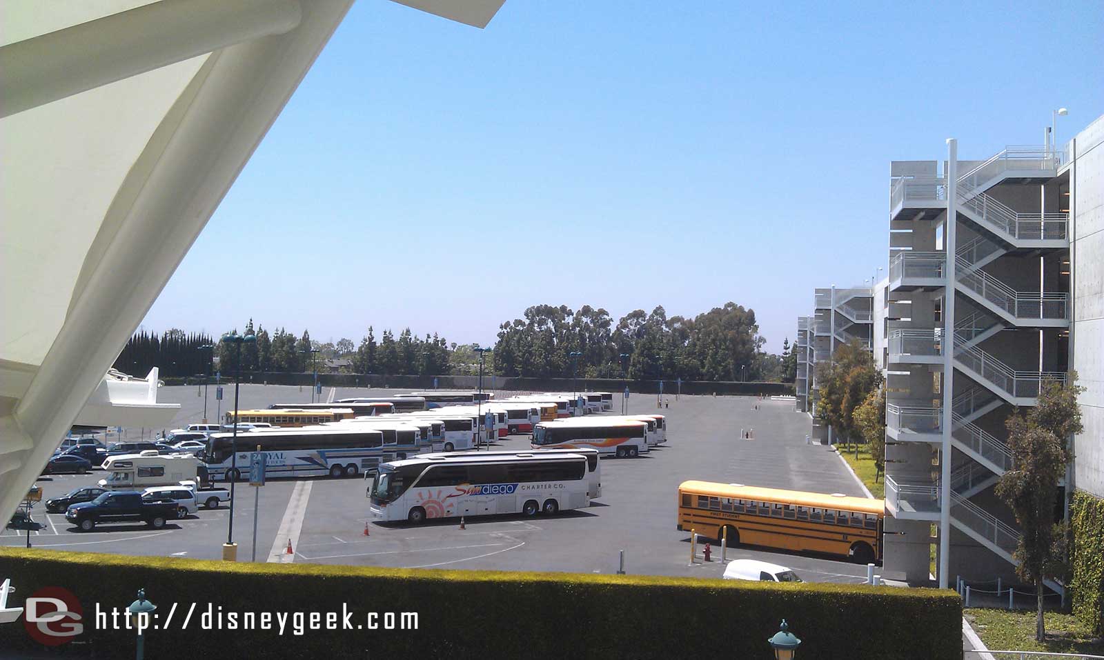 Just arrived at the Disneyland Resort for the afternoonevening. Not that many buses in the lot yet.