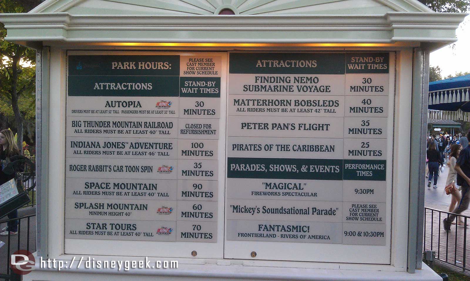 One last look at the Disneyland wait board before heading out